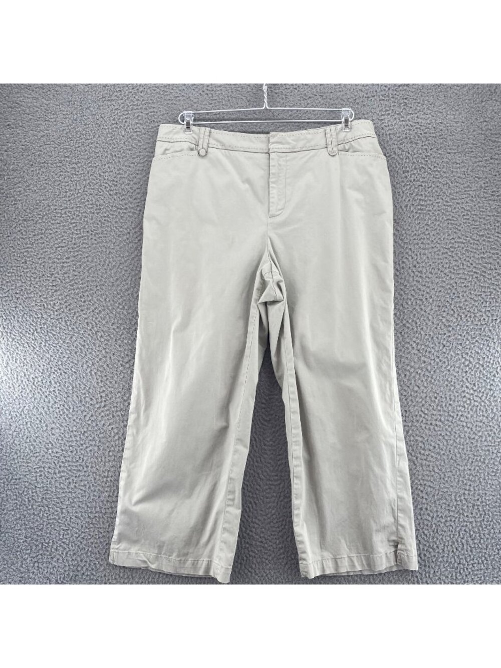 Coldwater Creek Pants Womens 14 Beige Stretch Wide Leg Capri Stitching Detail